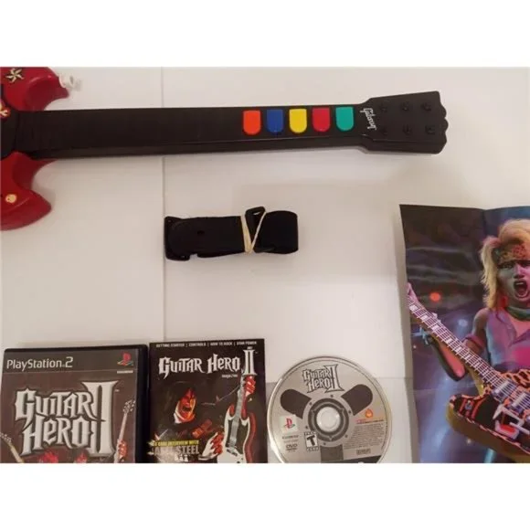 Guitar Hero Aerosmith 1,2, PS2 Bundle Gibson Red Octane Guitar TESTED 4 …
